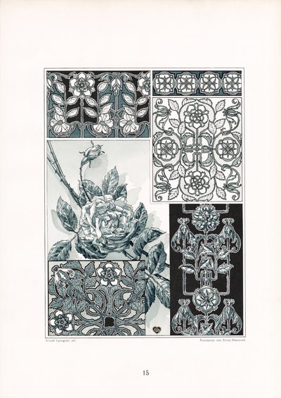 Studie ornamentu růže v zelených tónech (litografie) od Arnold Lyongrün