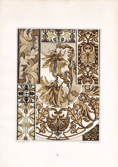 Stylizované listové ornamenty v sépiových tónech (litografie) od Arnold Lyongrün