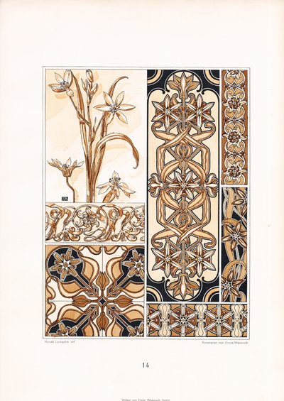 Stylizované motivy lilií v hnědých tónech (litografie) od Arnold Lyongrün