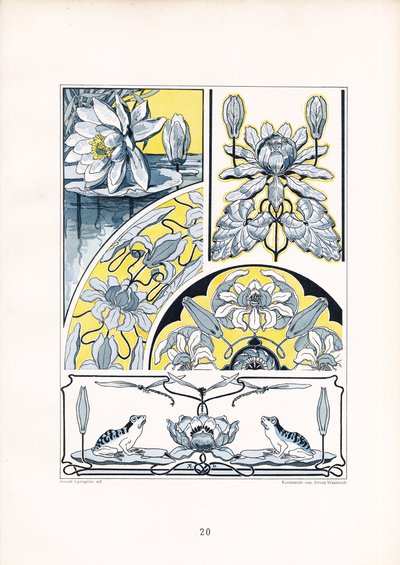 Motivy leknínů v modrožluté kompozici (litografie) od Arnold Lyongrün