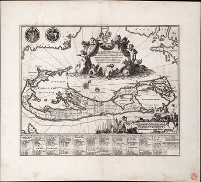 Mappa Aestivarum Insularum alias Barmudas dictarum. Jeden list, rytina. od Arnoldus Montanus