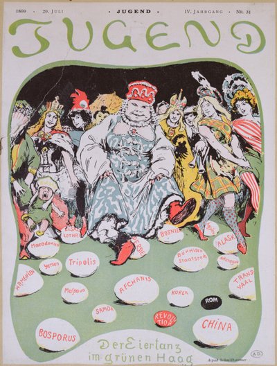 Vaječný tanec, kreslený film o První Haagské mírové konferenci, z německého časopisu Jugend, 29. července 1899 od Arpad Schmidhammer