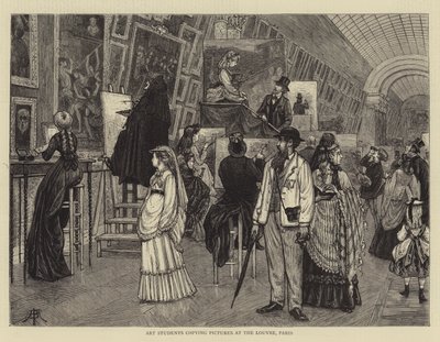 Studenti umění kopírující obrázky v pařížském Louvru od Arthur Boyd Houghton
