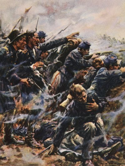 Příliv v Gettysburgu, ilustrace z „Tato naše země, Příběh Spojených států“ od H.E. Marshall od Arthur C. (after) Michael