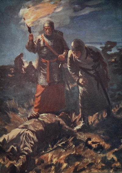 Marně hledali jeho mrtvé tělo mezi zabitými, ilustrace z „Historie Německa“ od H.E. Marshall od Arthur C. (after) Michael