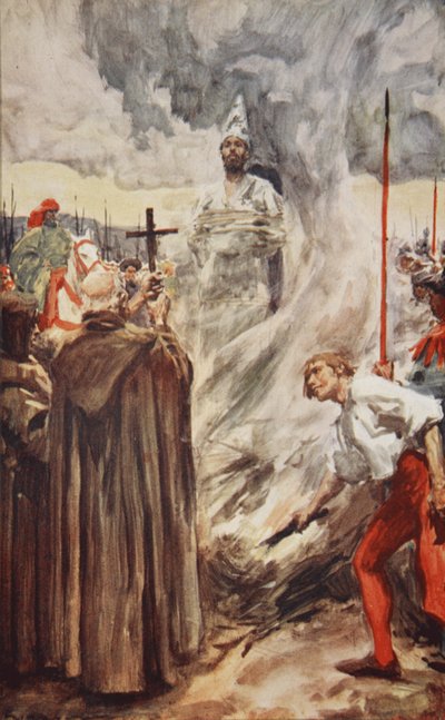 Upálení Jana Husa 6. července 1415, ilustrace z „Historie Německa“ od H.E. Marshall od Arthur C. (after) Michael