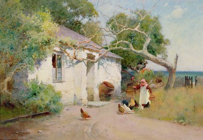 Krmení slepic, 1894 (olej) od Arthur Claude Strachan