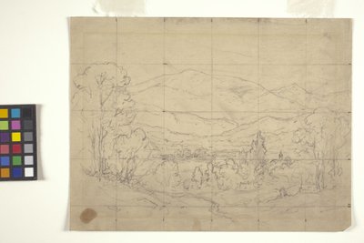 Studie pro horskou krajinu (tužka na špinavě bílém papíru čtverečkovaná pro přenos) od Arthur Clifton Goodwin
