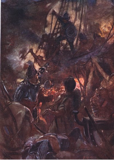 Zuřivě zuřivá a dlouhá bitva, ilustrace z Romance of History: The Netherlands, 20. léta od Arthur David McCormick