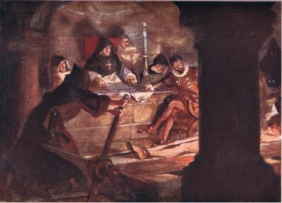 Inkvizice! Už jeho název byl plný hrůzy, ilustrace z Romance of History: The Netherlands, 20. léta 20. století od Arthur David McCormick