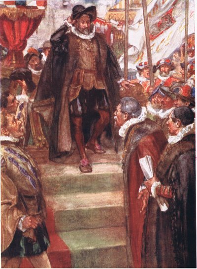 Princ Oranžský neznal větší okamžik než tento, ilustrace z Romance of History: Nizozemsko, 20. léta od Arthur David McCormick