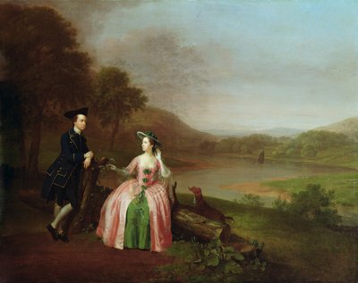 Sir George a lady Stricklandovi v areálu Boynton Hall u Bridlingtonu v hrabství Yorkshire od Arthur Devis