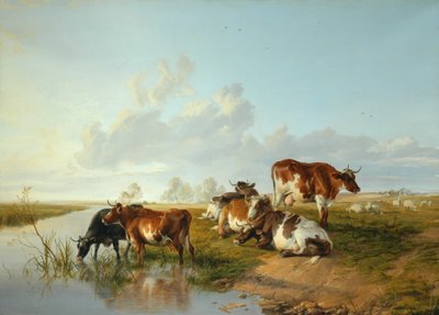Krajina s dobytkem poblíž vlny, Dorset od Arthur Douglas Peppercorn