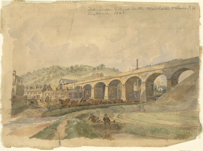 Todmorden viadukt na Manchester & Leeds Railway, Anglie 1843 od Arthur Fitzwilliam Tait