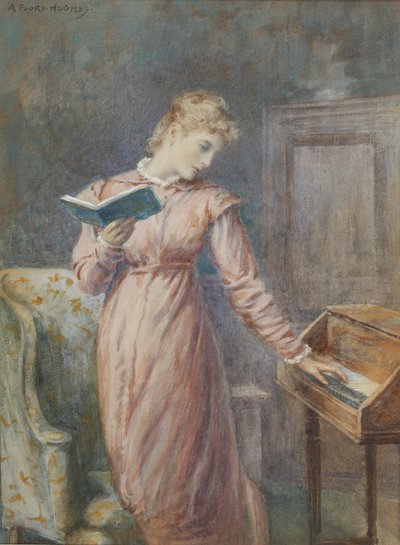 Dáma čte při hře na spinet. od Arthur Foord Hughes