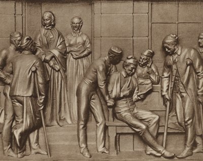 Florence Nightingale na návštěvě u pacientů, úleva v nemocnici Woolwich v Londýně (č/b foto) od Arthur George Walker