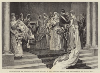 Přijímací místnost v Buckinghamském paláci, čekající v chodbě před představením Jejímu Veličenstvu od Arthur Hopkins