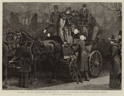 Koučování v zimním období, příjezd čtyřčlenného týmu na Northumberland Avenue od Arthur Hopkins