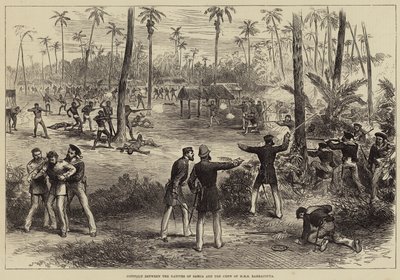 Konflikt mezi domorodci ze Samoy a posádkou HMS Barracouta od Arthur Hopkins