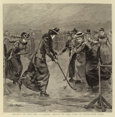 Hockey on the Ice, dámský zápas na jezeře ve Wimbledon Parku od Arthur Hopkins