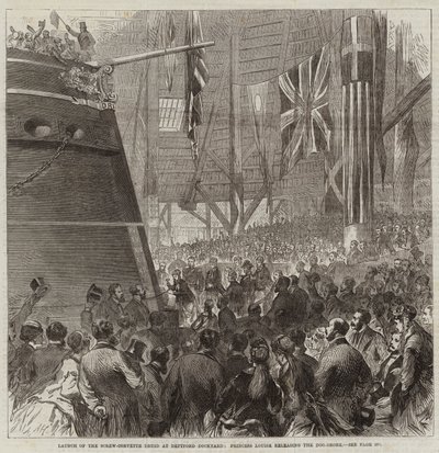Start Screw-Corvette Druid v Deptford Dockyard, princezna Louise vydává Dog-Shore od Arthur Hopkins