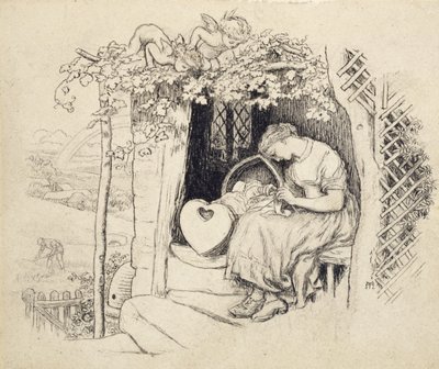 By the Cradle (pero a indický inkoust přes grafit) od Arthur Hughes