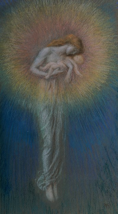 Mateřství, cca 1890 (pastel na papíře) od Arthur Hughes