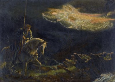Sir Galahad. La Quete du Saint Graal Sir Galahad. Hledání svatého grálu par Arthur Hughes (1832-1915) - Olej na dřevě, 30,5x43 - soukromá sbírka od Arthur Hugues