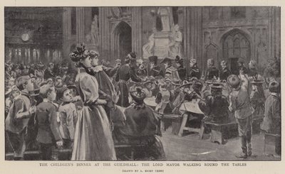 Dětská večeře v Guildhall, kolem stolů chodí starosta od Arthur Kemp Tebby