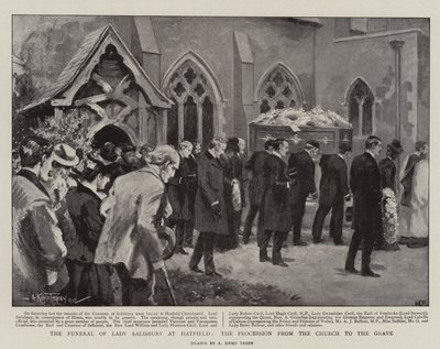 Pohřeb Lady Salisbury v Hatfieldu, Průvod z kostela do hrobu (litho) od Arthur Kemp Tebby