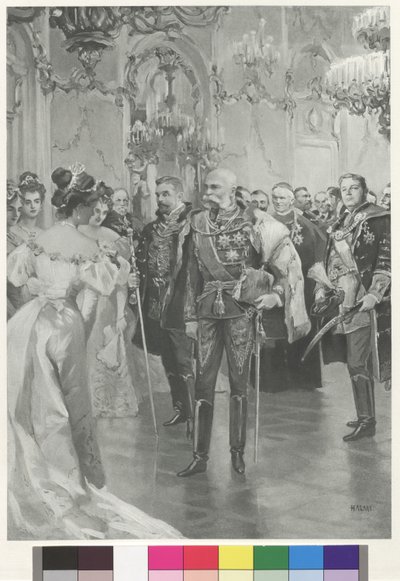 Císař drží řady sedadel před jevištěm. od Arthur Lajos Halmi