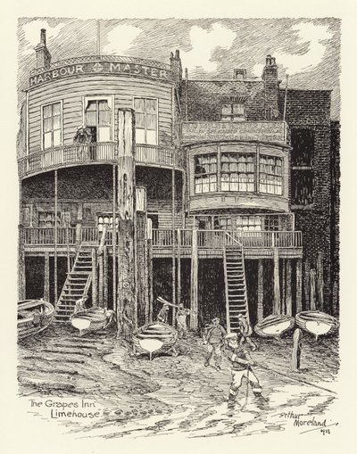 Hostinec The Grapes Inn, Limehouse (litografie) od Arthur Moreland