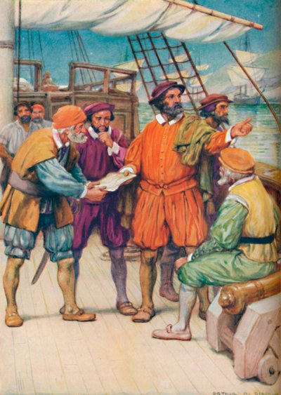 Magellan se radí se svými navigátory, c1925 od Arthur Percy Dixon
