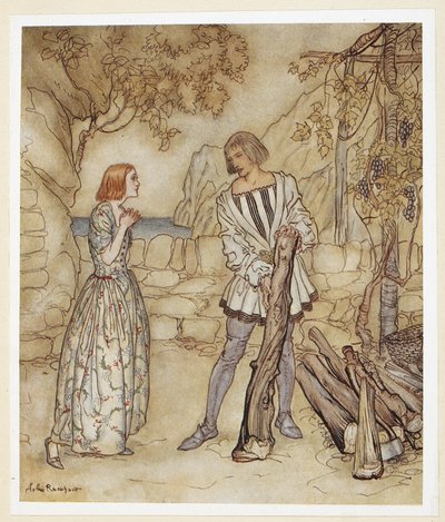 AKT III: Scéna I, řádek 15 Bohužel, teď se modlete, nepracujte tak tvrdě. od Arthur Rackham