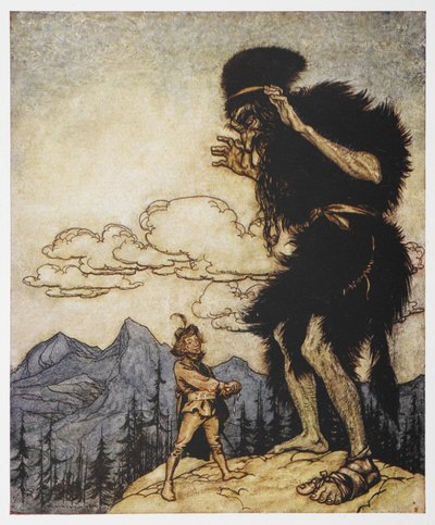 Muž a obr z The Valiant Tailor od Arthur Rackham