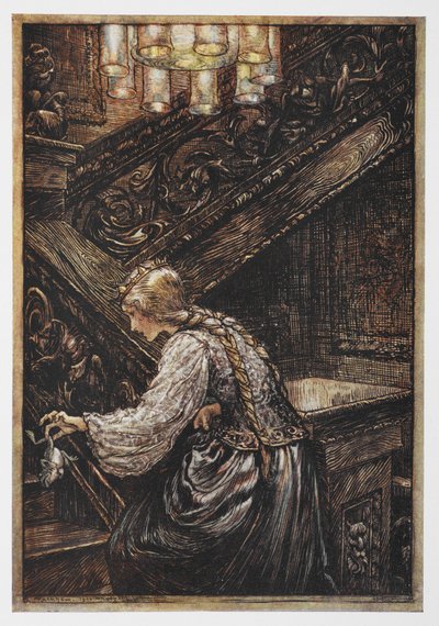 Princezna nesoucí žábu z Žabího prince. od Arthur Rackham