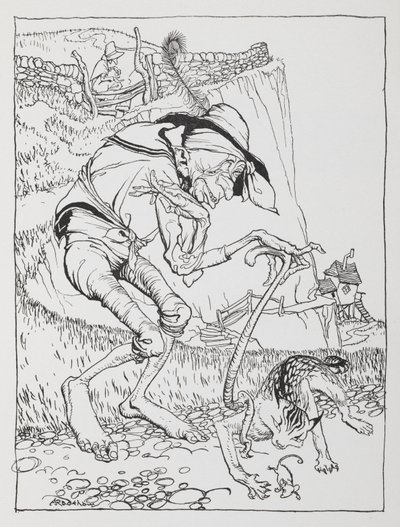 Starý křivý muž se svou křivou kočkou a křivým domem. od Arthur Rackham