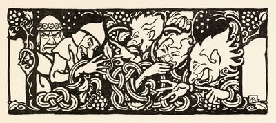 Becfola ve svém voze z knihy The Wooing of Becfola in Irish Fairy TalesViz popis od Arthur Rackham