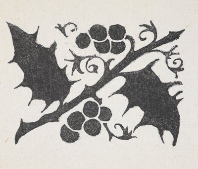 Černobílý tisk listů cesmíny a bobulí od Arthur Rackham