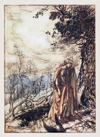 Brunnhilde. Ilustrace pro The Rhinegold and The Valkyrie od Richarda Wagnera, 1910 od Arthur Rackham