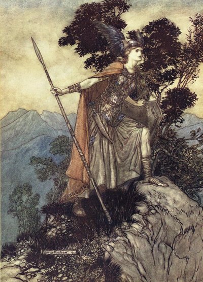 Brunhilde. Ilustrace pro The Rhinegold and The Valkyrie od Richarda Wagnera, 1910 od Arthur Rackham