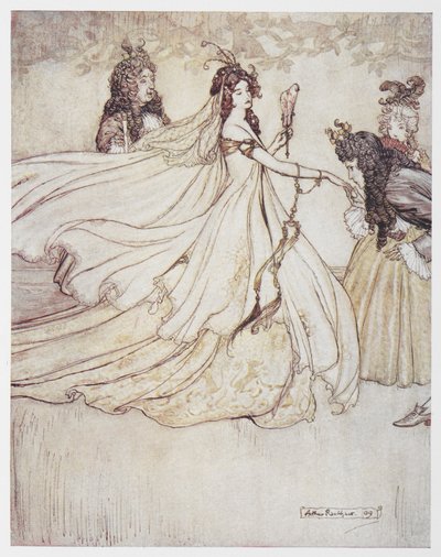 Popelka (Aschenputtel) v plesových šatech. od Arthur Rackham