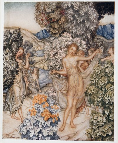 Pojďte, umírněné nymfy, a pomozte oslavit smlouvu opravdové lásky, ilustrace z William Shakespeares The Tempest, hospoda. 1926 od Arthur Rackham