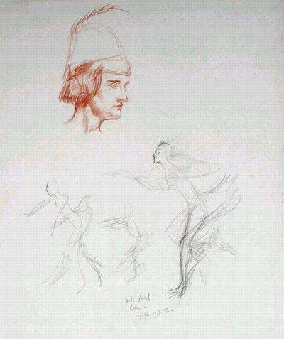 Enter Ariel Like a Nymph z filmu Bouře od Williama Shakespeara (1564-1616) (tužka a sangvinik na papíře) od Arthur Rackham