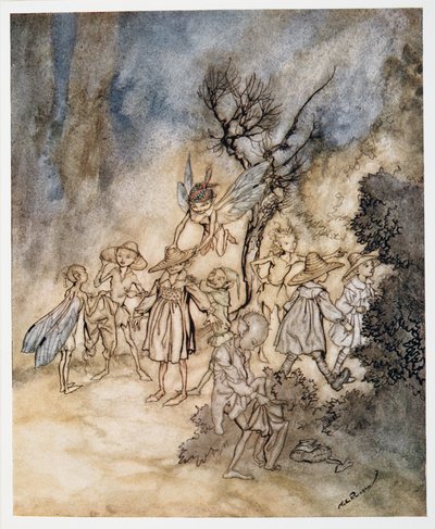 Vstupte do určitých ženců, řádně obydlených, ilustrace z The Bouře od Williama Shakespeara, hospoda. 1926 od Arthur Rackham