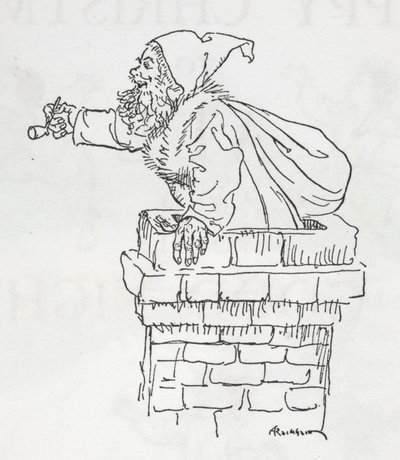 Otec Vánoc šplhá komínem od Arthur Rackham