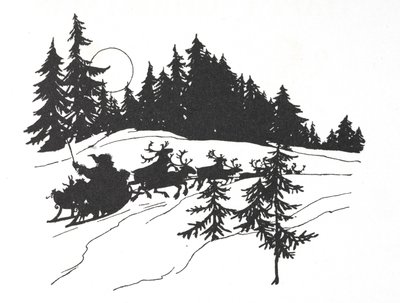 Otec Vánoc cestování zasněženým lesem na saních od Arthur Rackham