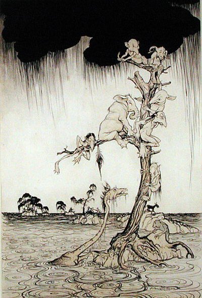 Povodeň (pero, inkoust a akvarel na papíře) od Arthur Rackham