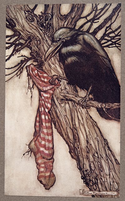 Po léta si v tichosti plnil punčochy od Petera Pana v Kensington Gardens od J. M. Barrieho (1860 - 1937), hospoda. 1906 od Arthur Rackham