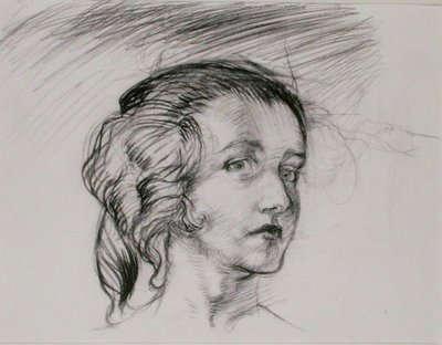 Dívčí hlava (tužka na papíře) od Arthur Rackham